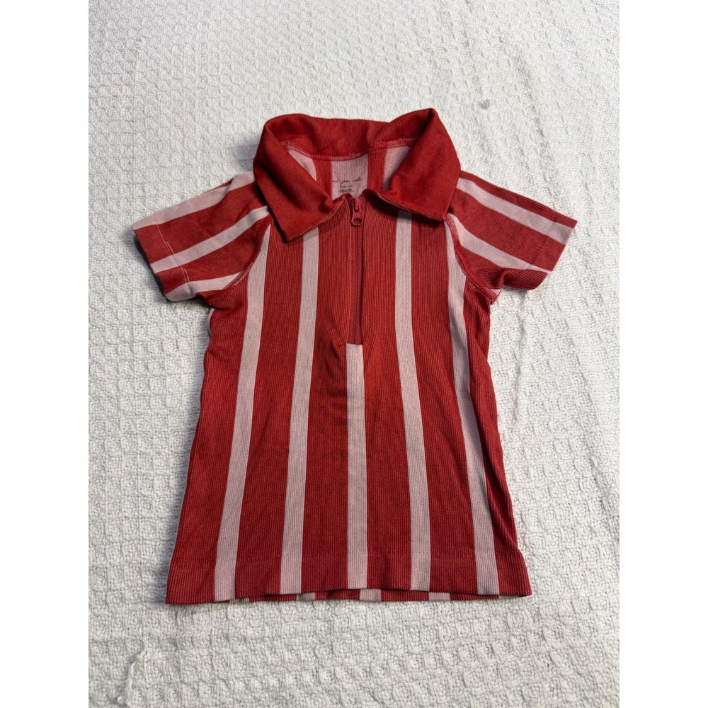 Out From Under Red White Stripe Ribbed Polo Shirt Girls Kids Size XS S